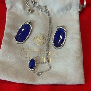 Kendra Scott Elisa Royal Blue Earrings and Necklace Silver